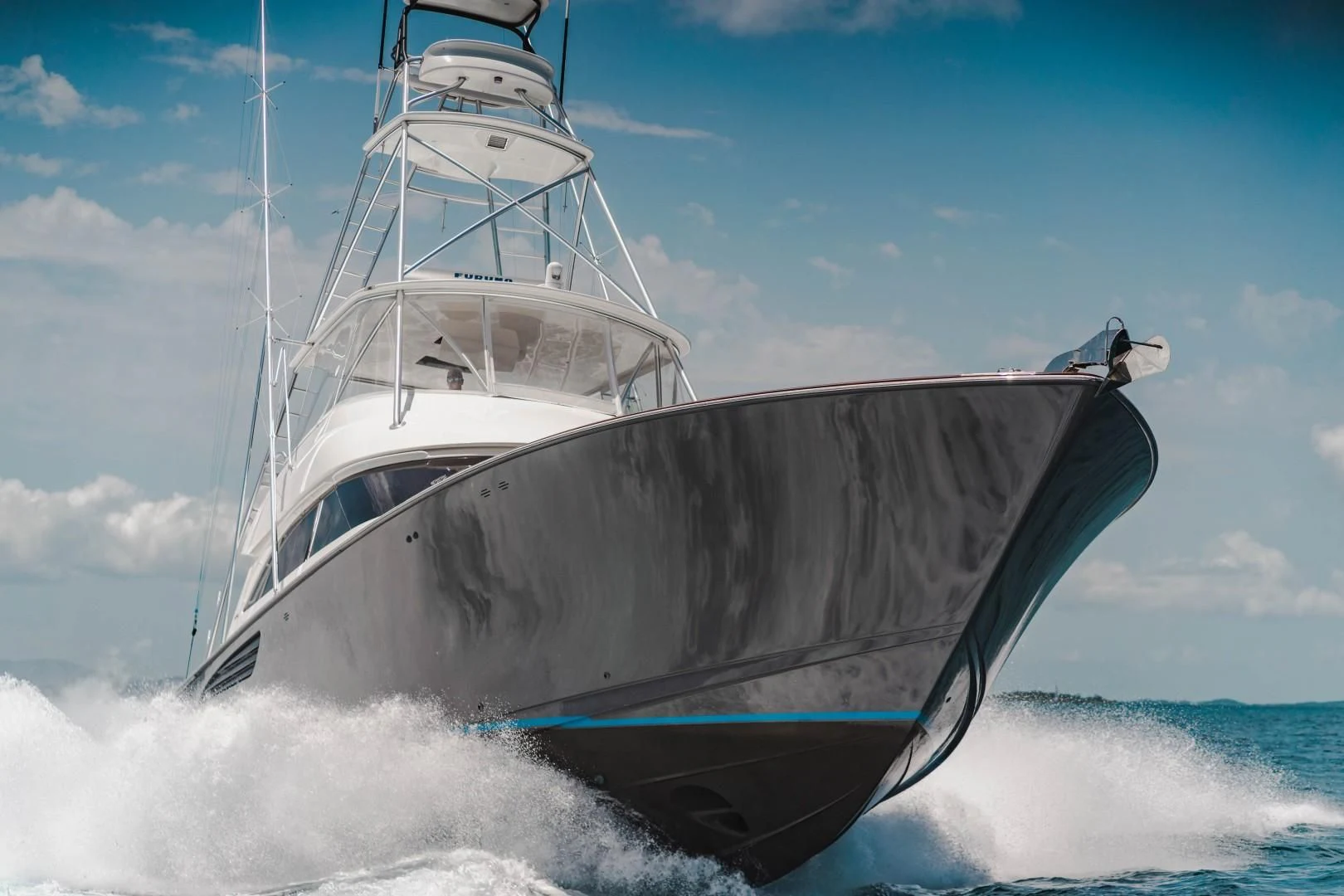 a boat in the water aboard PLAN B Yacht for Sale