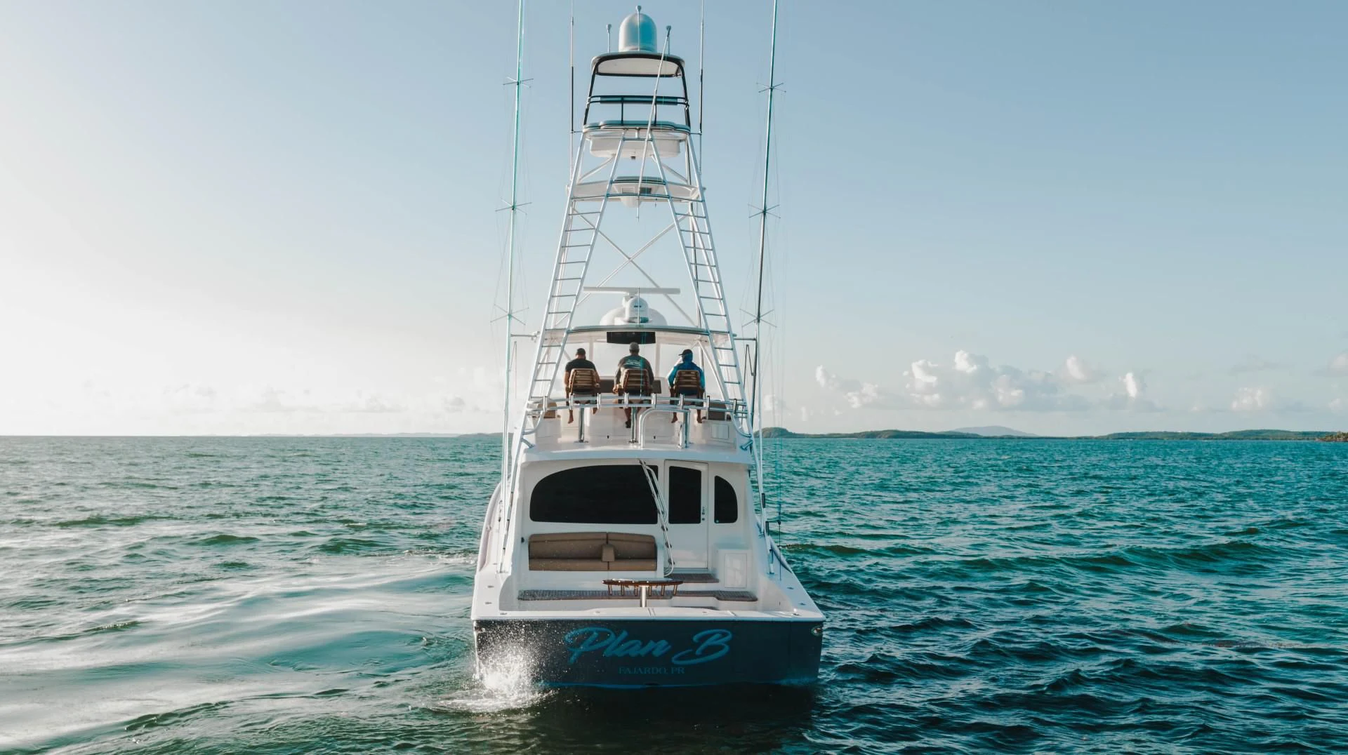 a boat in the water aboard PLAN B Yacht for Sale