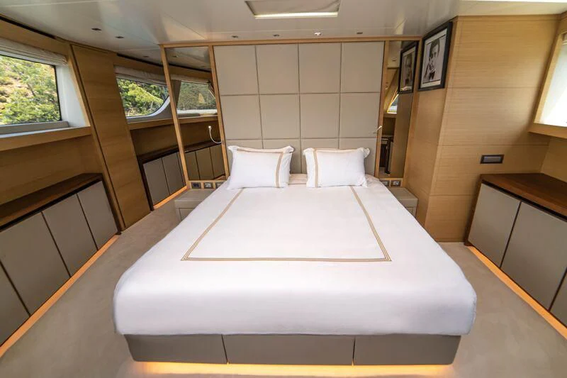 a bed in a room aboard SOUTH SEA Yacht for Sale