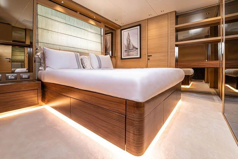 a bed in a room aboard SOUTH SEA Yacht for Sale