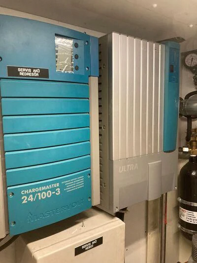 a group of blue boxes aboard SOUTH SEA Yacht for Sale