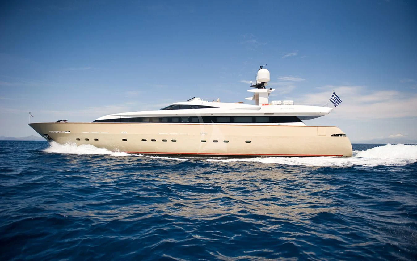a large white yacht in the water aboard LOANA Yacht for Sale