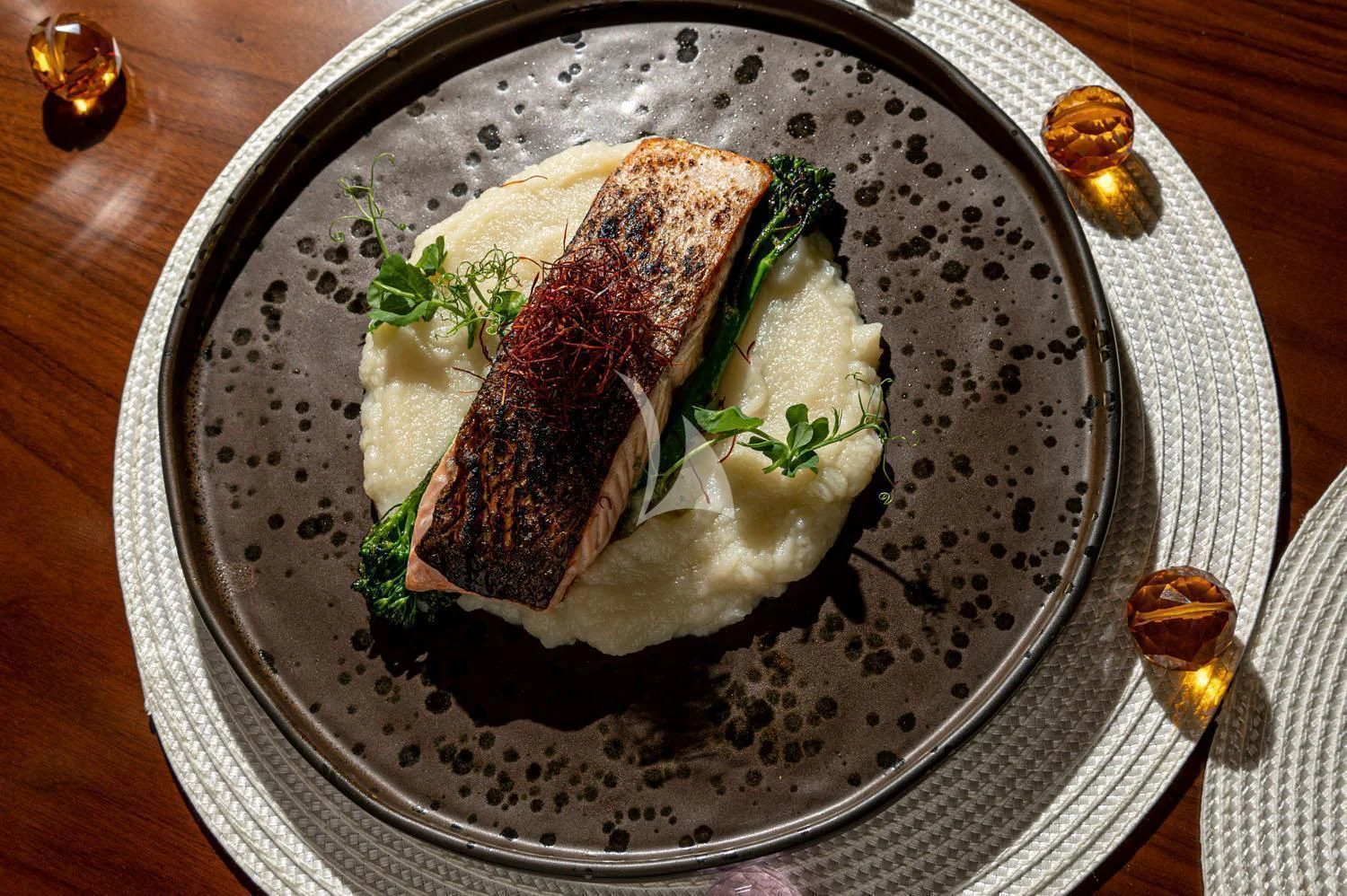 a plate of food aboard LOANA Yacht for Sale