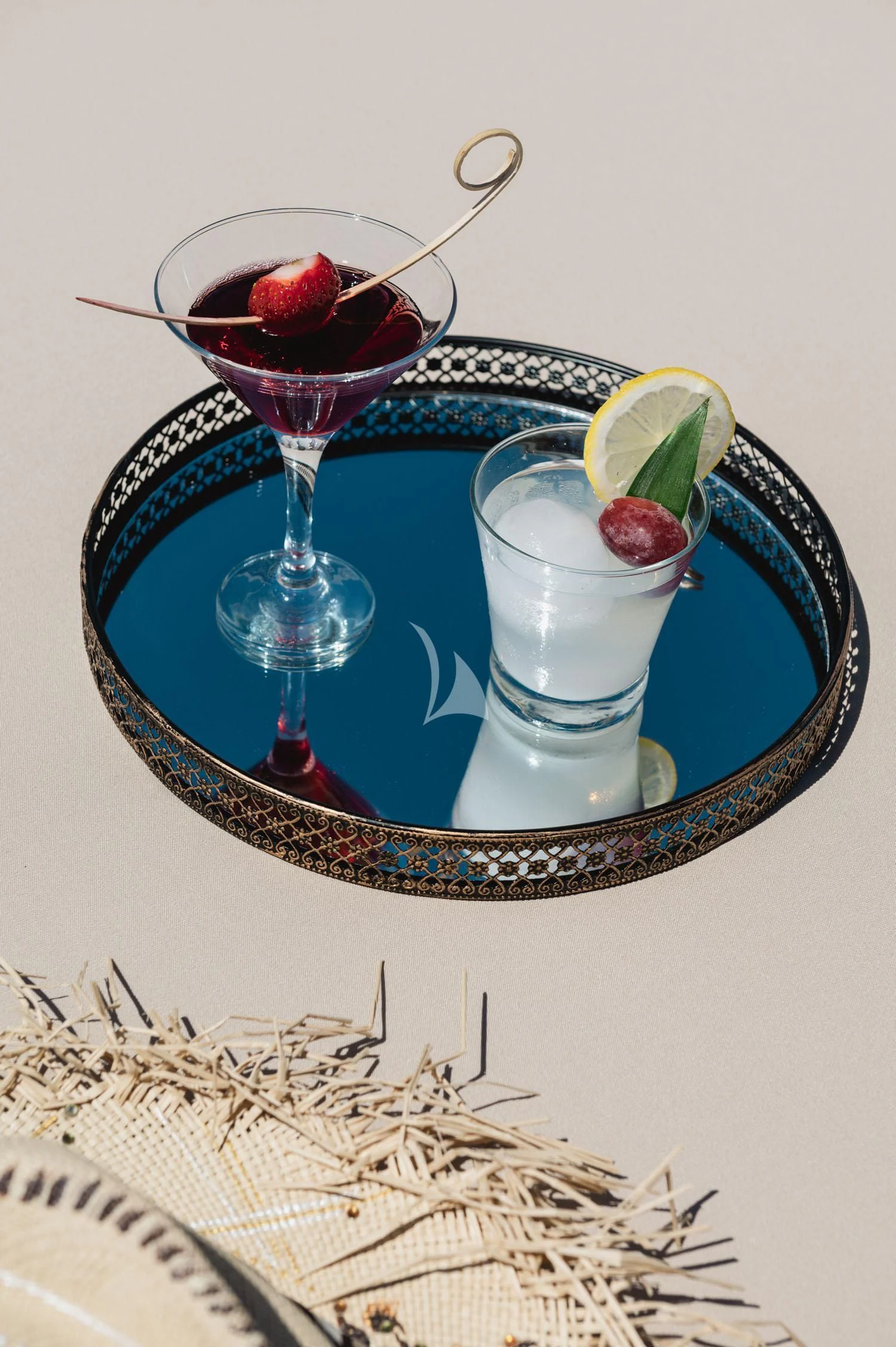 two drinks with straws in them aboard LOANA Yacht for Sale