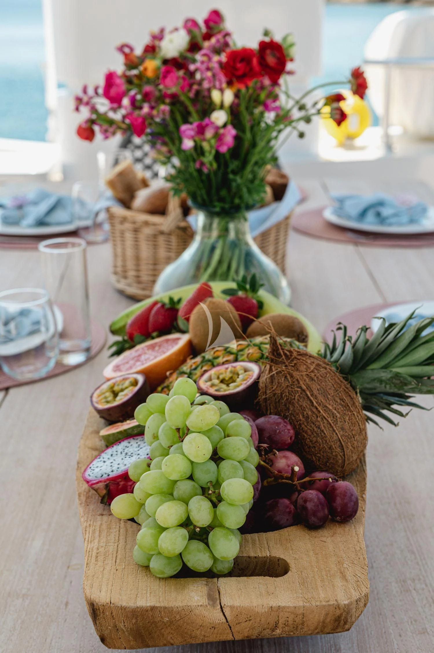 a table with food on it aboard LOANA Yacht for Sale
