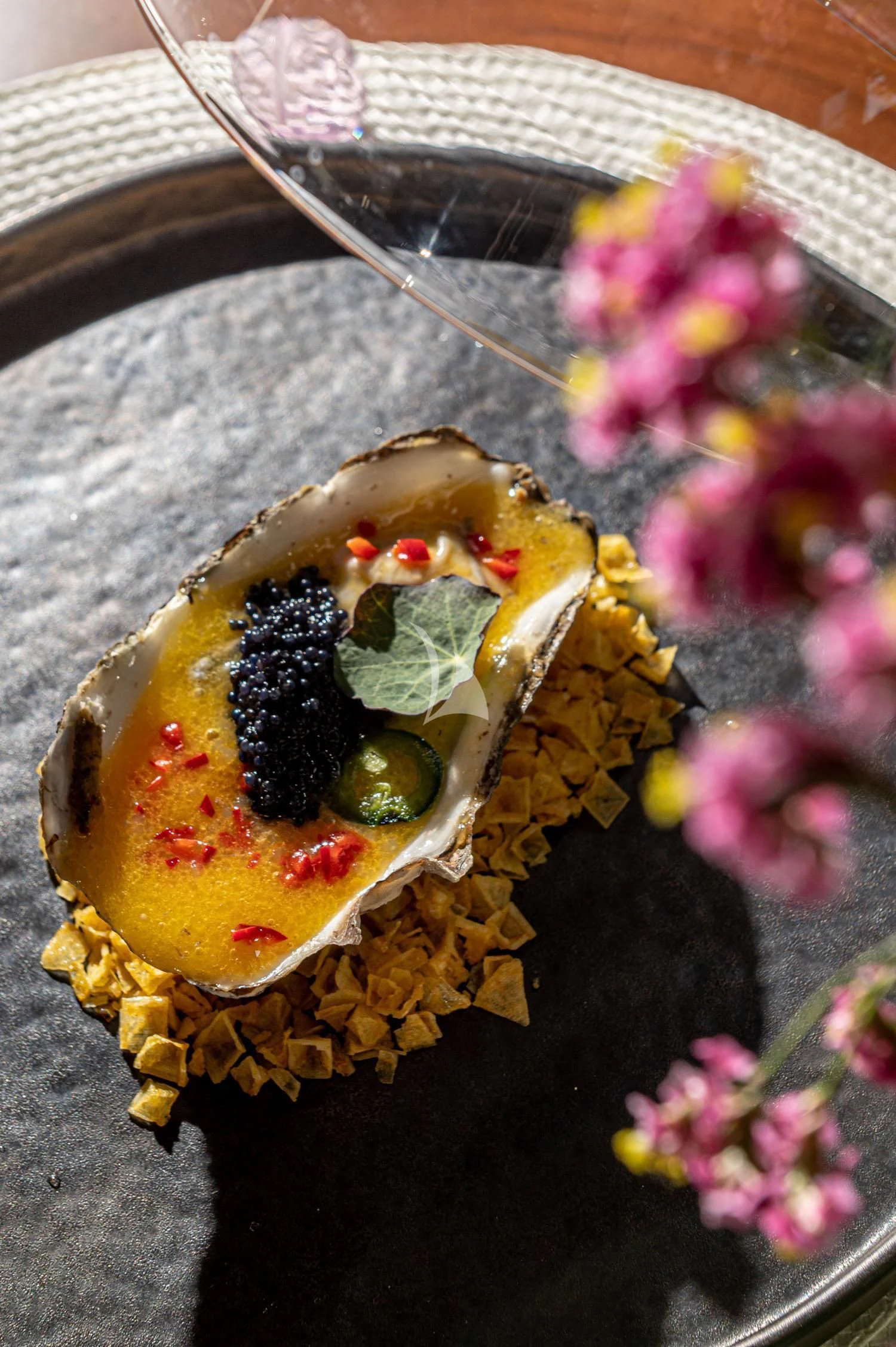 a plate of food aboard LOANA Yacht for Sale