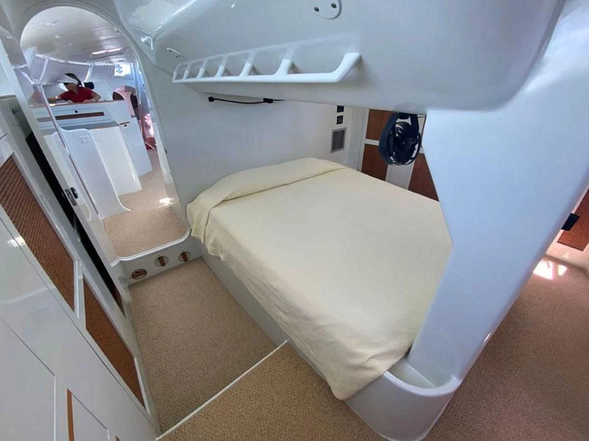 a small white bathroom aboard ROUTE 66 Yacht for Sale