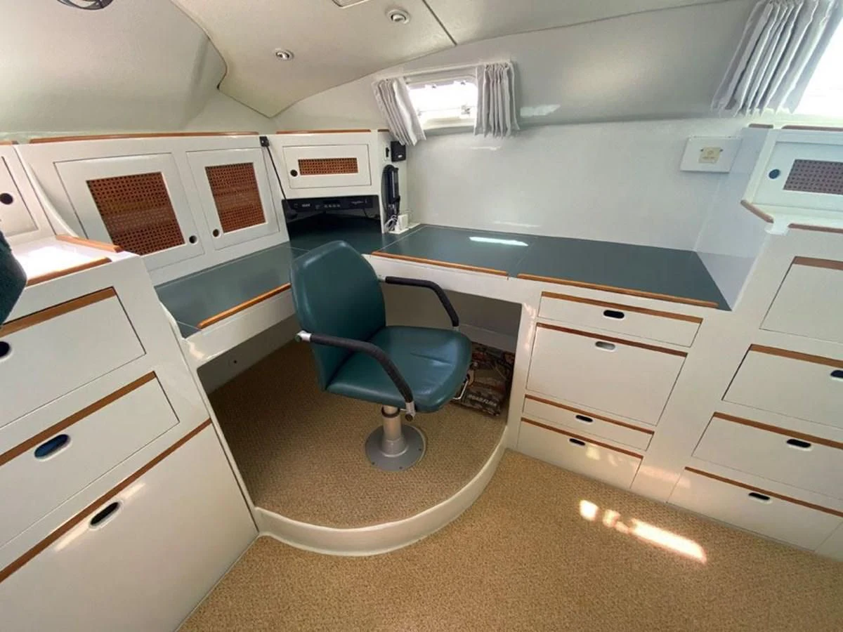 a chair in a room aboard ROUTE 66 Yacht for Sale