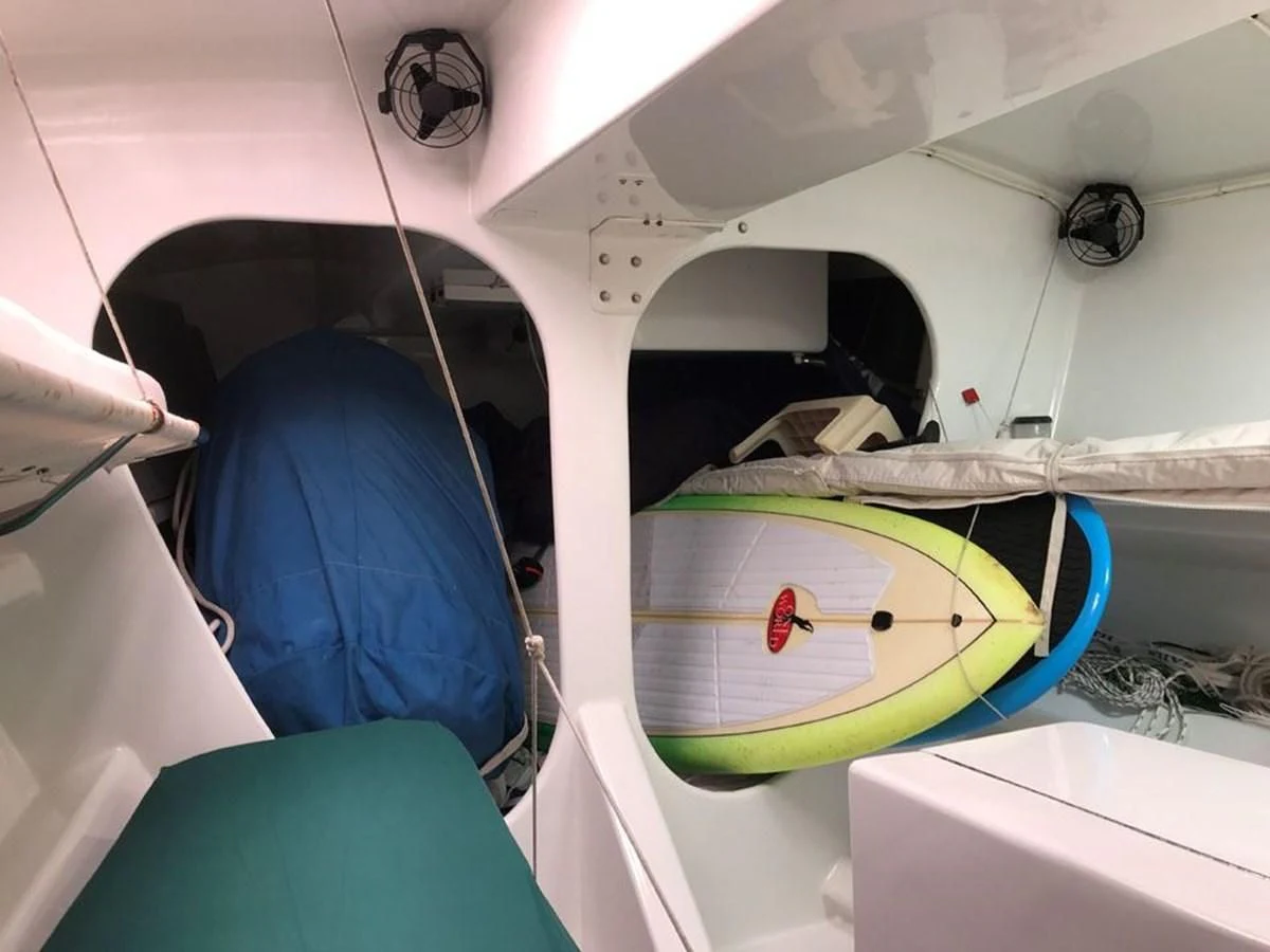 a boat with a surfboard aboard ROUTE 66 Yacht for Sale