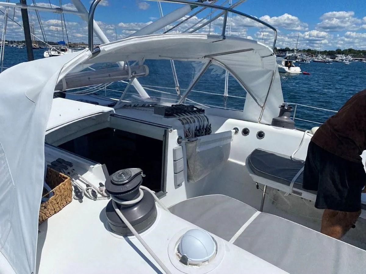 a boat with a large engine aboard ROUTE 66 Yacht for Sale