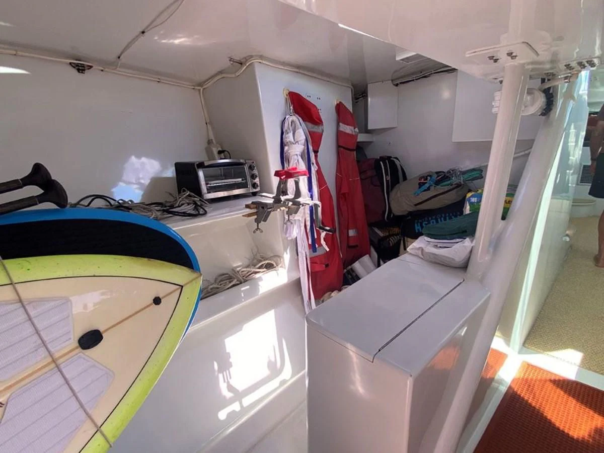 a room with a desk and a computer aboard ROUTE 66 Yacht for Sale