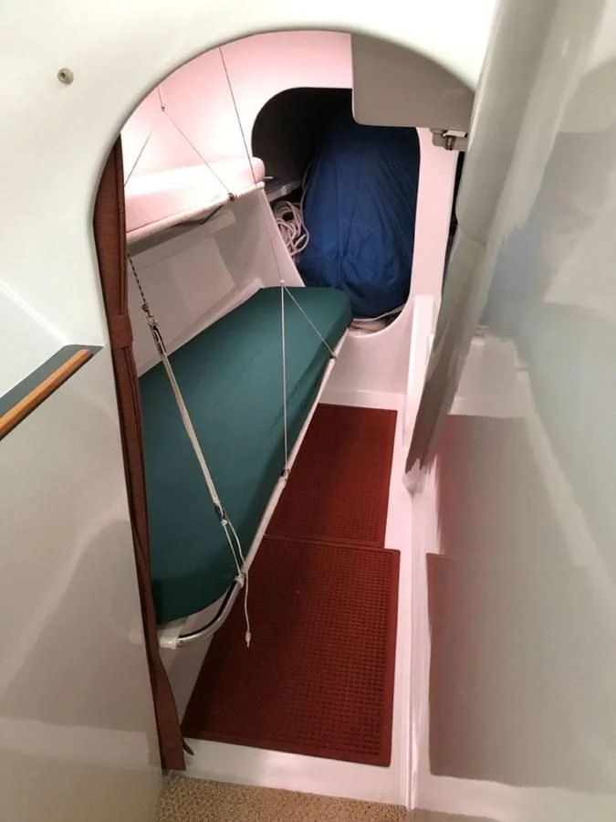 a staircase with a railing aboard ROUTE 66 Yacht for Sale