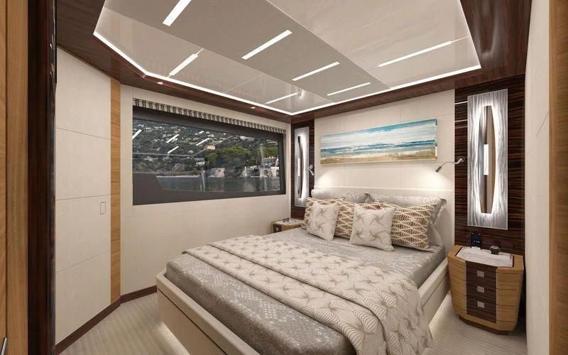 a bed in a room aboard VOYAGER Yacht for Sale
