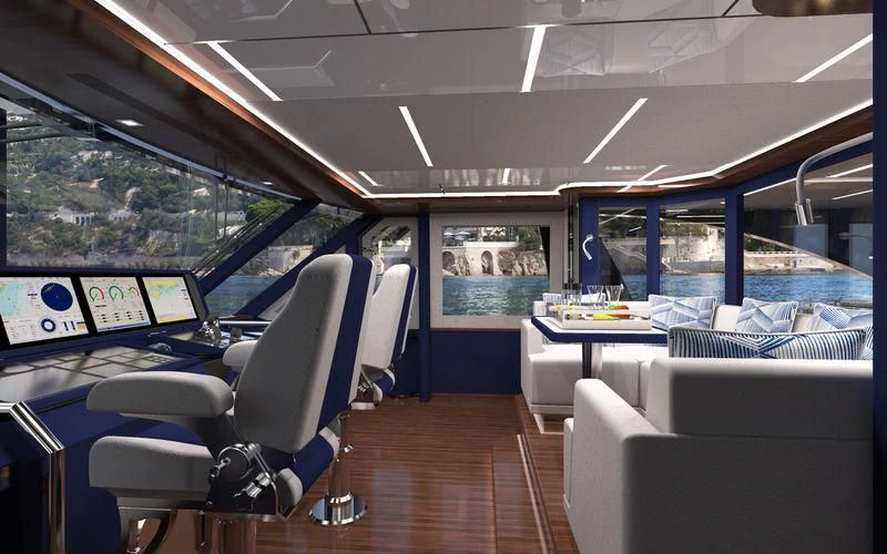 inside of a bus aboard VOYAGER Yacht for Sale