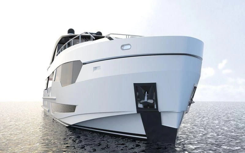 a large white boat in the water aboard VOYAGER Yacht for Sale