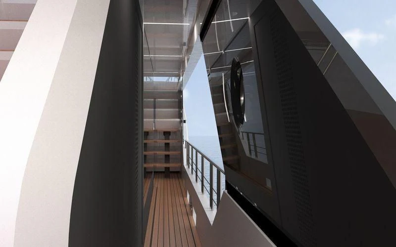 a wooden walkway leading to a building aboard VOYAGER Yacht for Sale