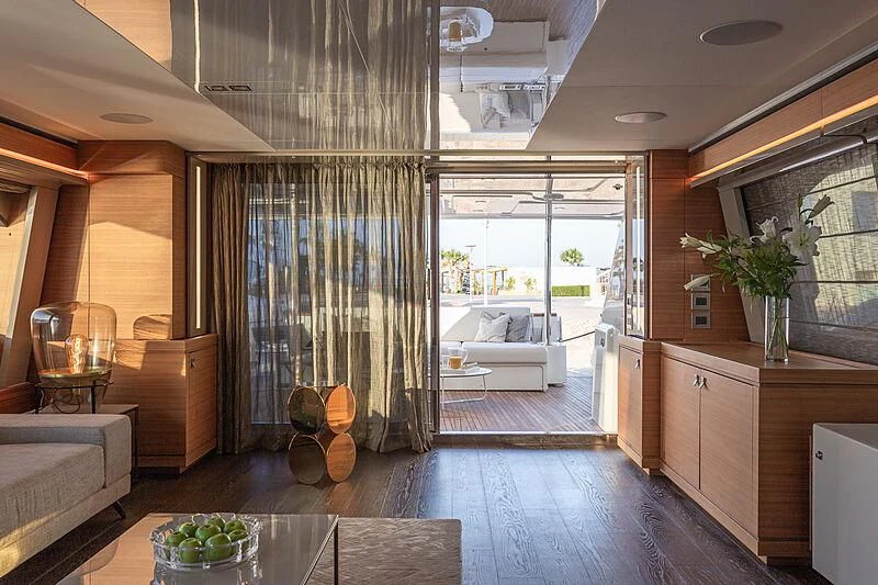 a large open living room aboard MIRA 1 Yacht for Sale