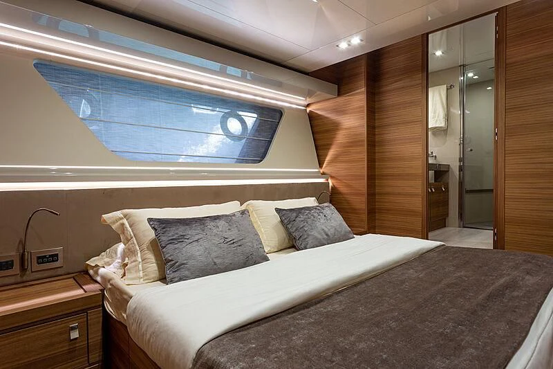 a bed in a room aboard MIRA 1 Yacht for Sale