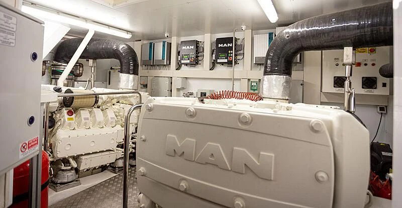 a machine in a room aboard MIRA 1 Yacht for Sale