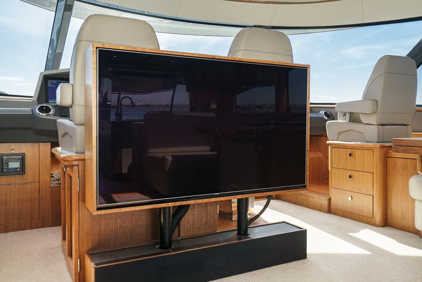 a large television in a room aboard VALENCIA Yacht for Sale