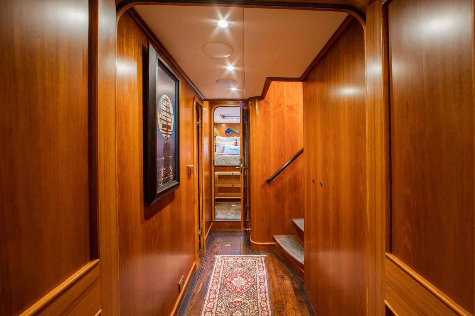 a hallway with wooden doors aboard ON LIBERTY Yacht for Sale