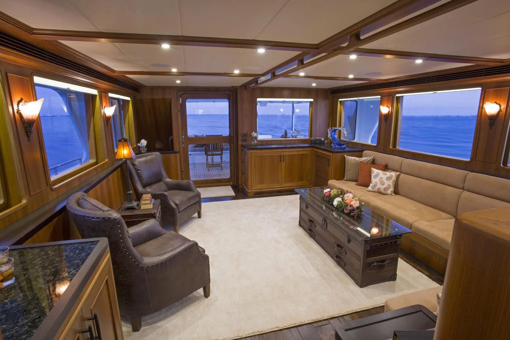 a living room with a couch and a tv aboard ON LIBERTY Yacht for Sale