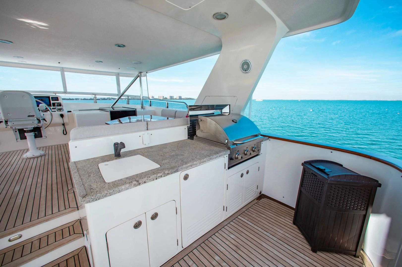 a boat with a sink and a grill on the deck aboard ON LIBERTY Yacht for Sale
