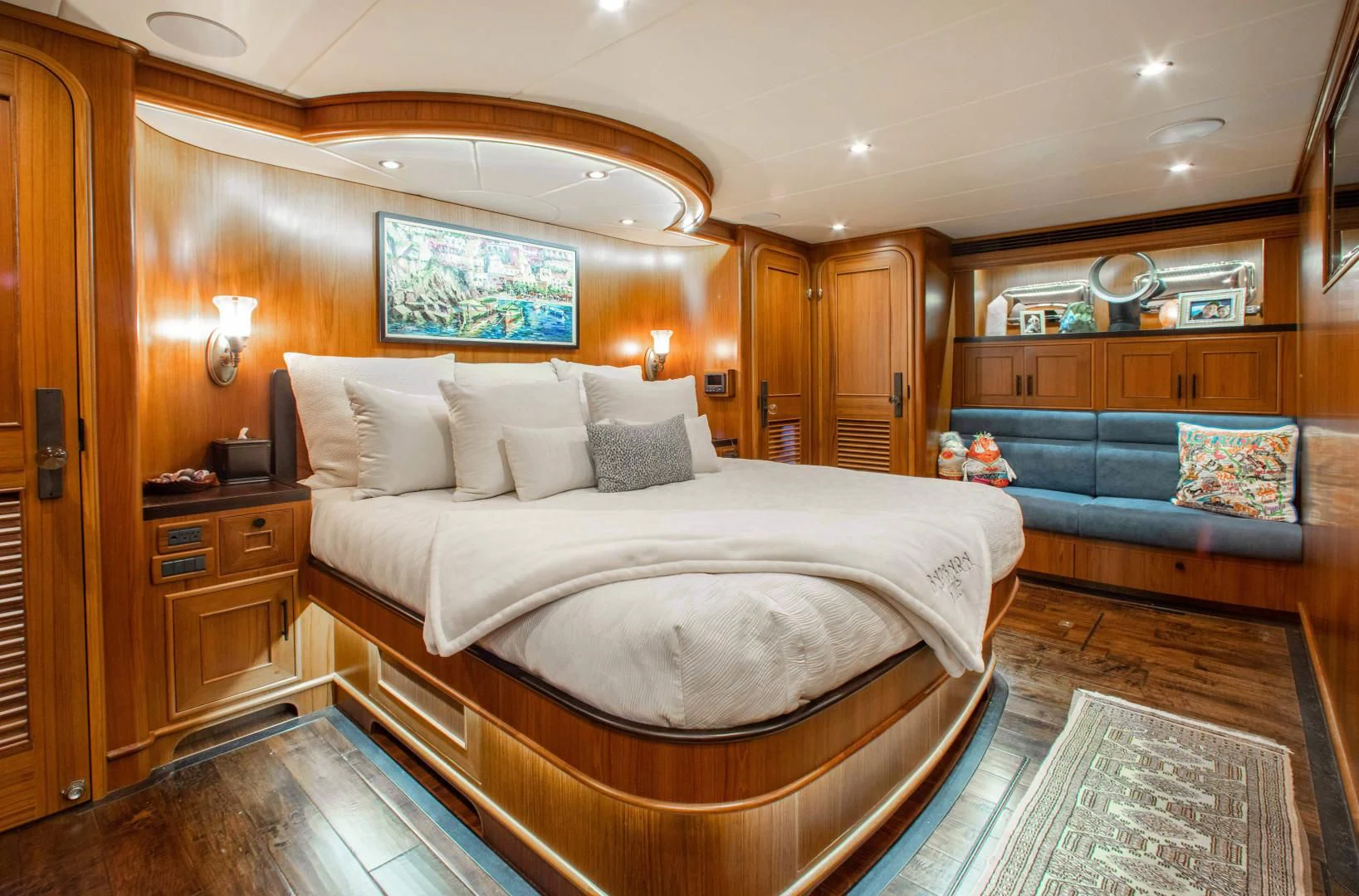 a large bedroom with a large bed aboard ON LIBERTY Yacht for Sale