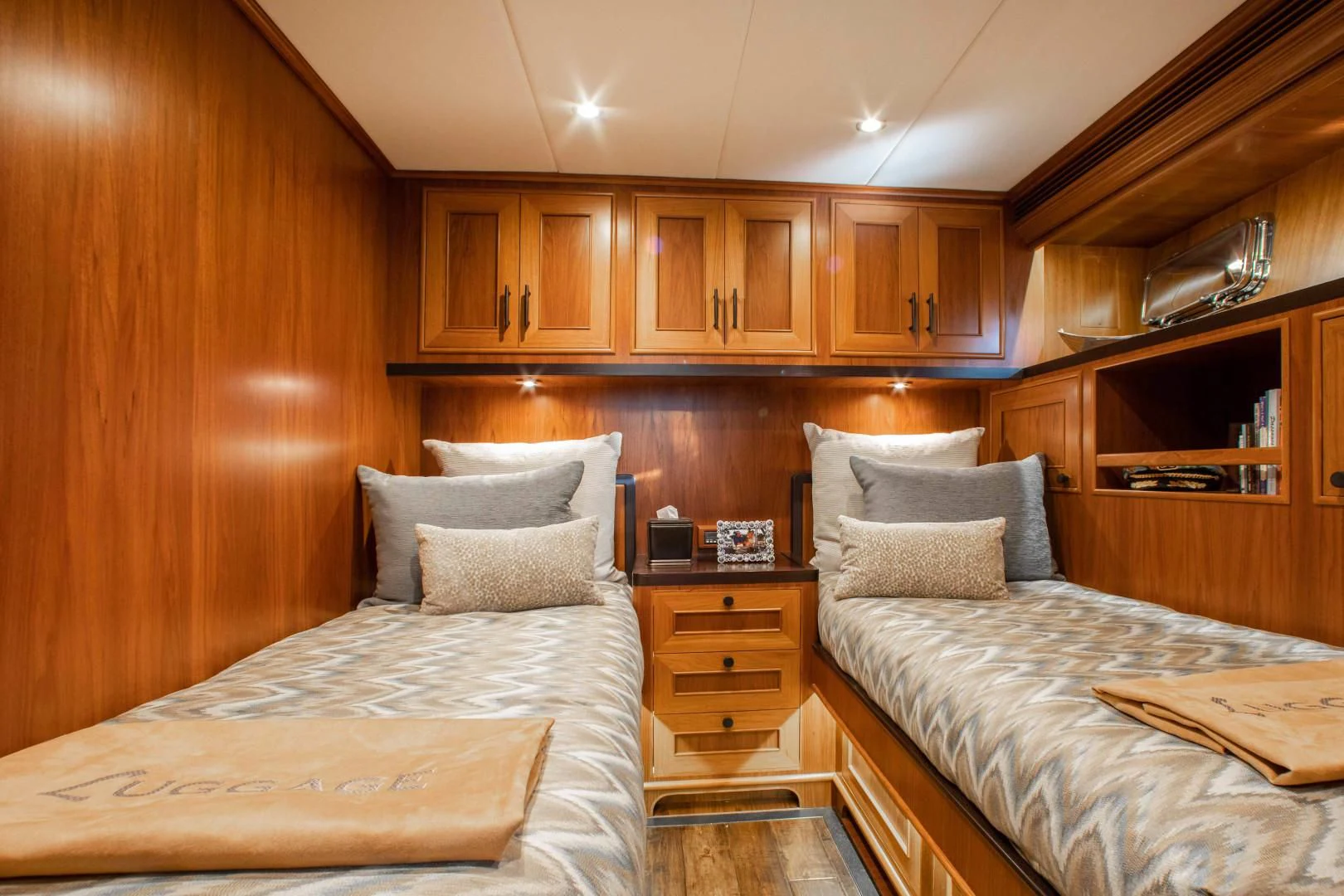 a couple of beds in a room aboard ON LIBERTY Yacht for Sale