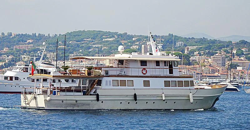 a large white boat in the water aboard CLARA ONE Yacht for Sale