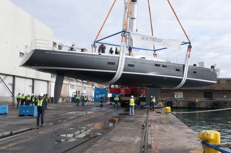 a large space ship docked aboard G4CE Yacht for Sale