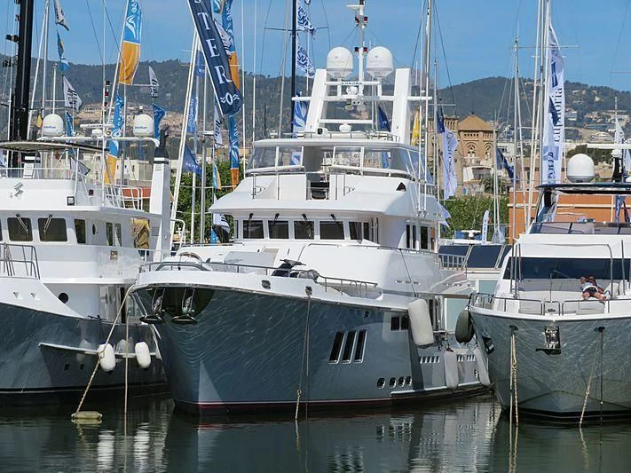 several boats docked in a harbor aboard SOLACE Yacht for Sale