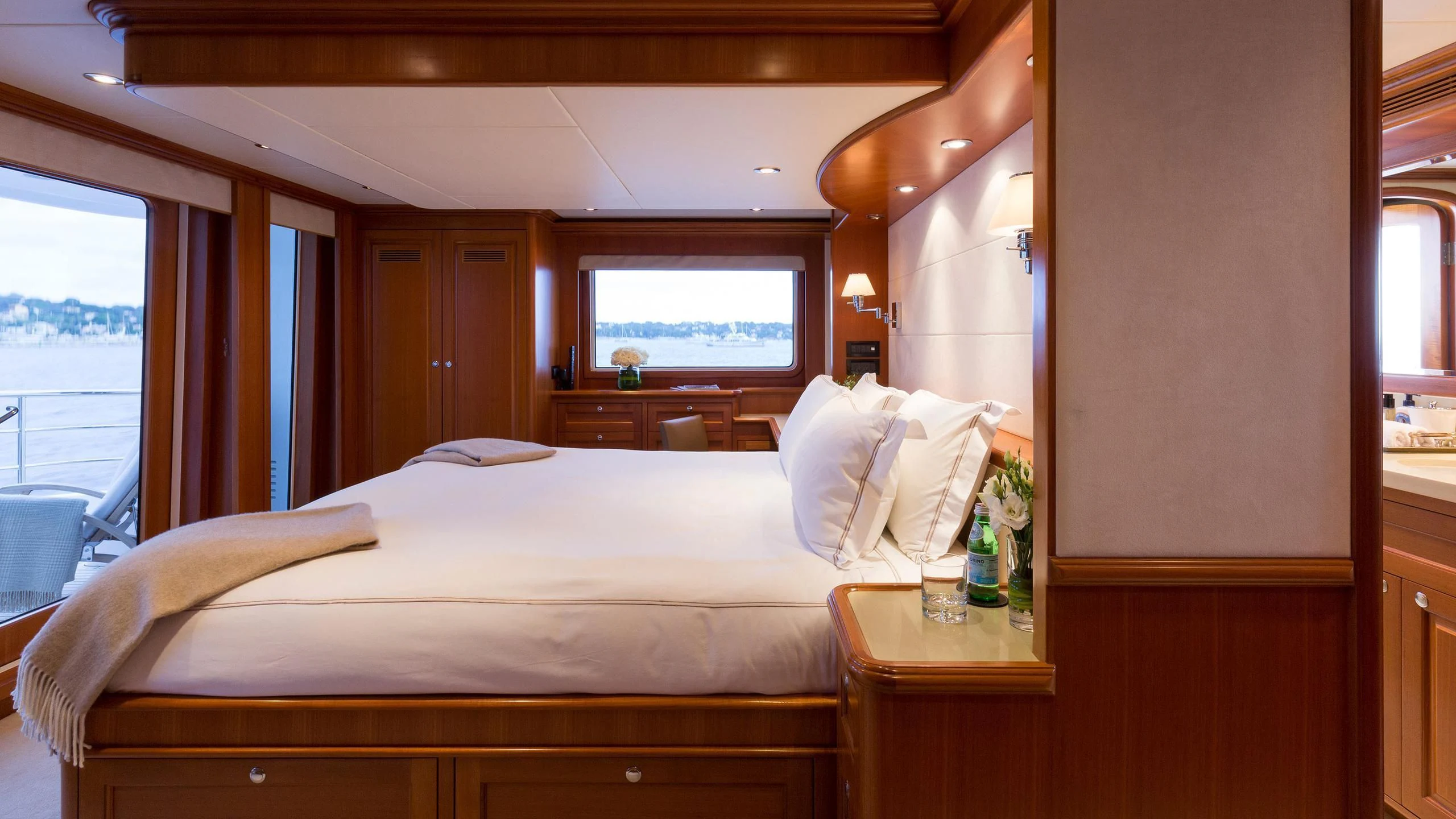 a room with two beds aboard SOLACE Yacht for Sale