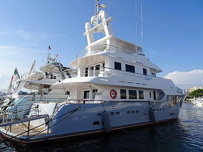 a large white boat aboard SOLACE Yacht for Sale