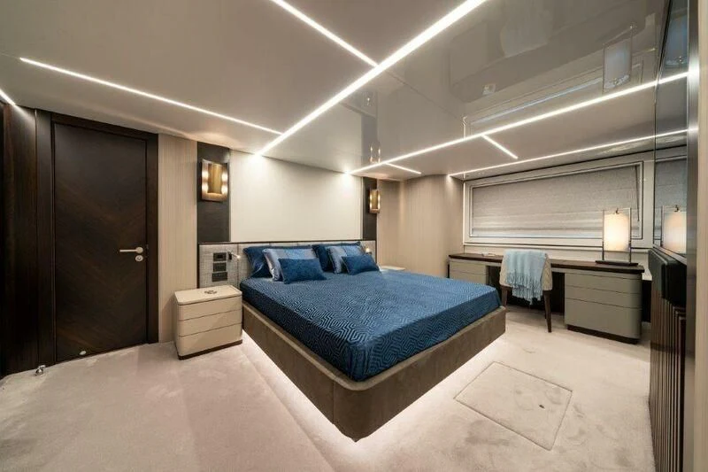 a bed in a room aboard WORTH THE WAIT Yacht for Sale