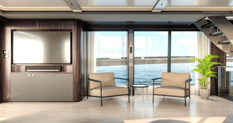 a room with a table and chairs aboard WORTH THE WAIT Yacht for Sale