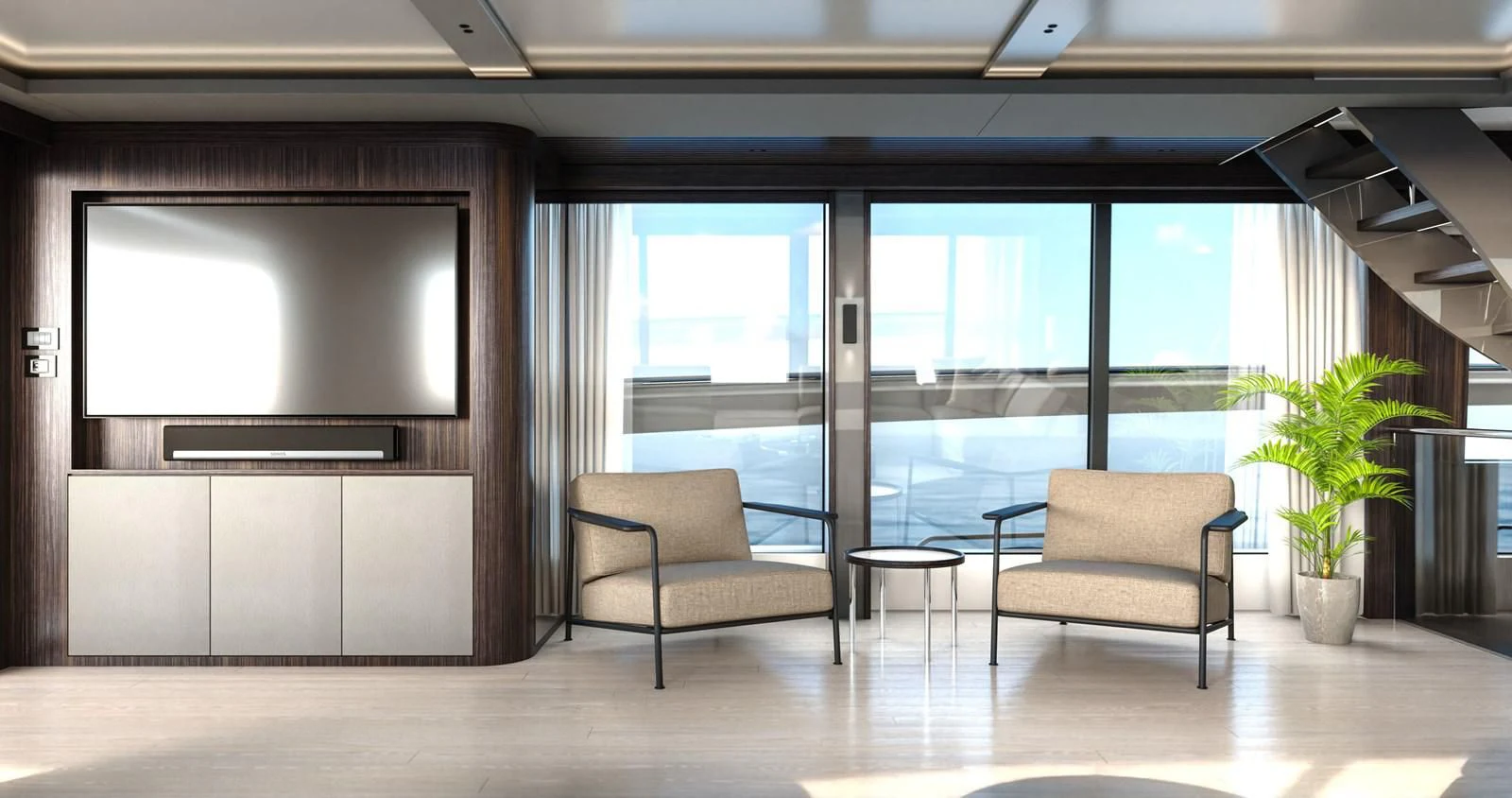 a room with a table and chairs aboard WORTH THE WAIT Yacht for Sale