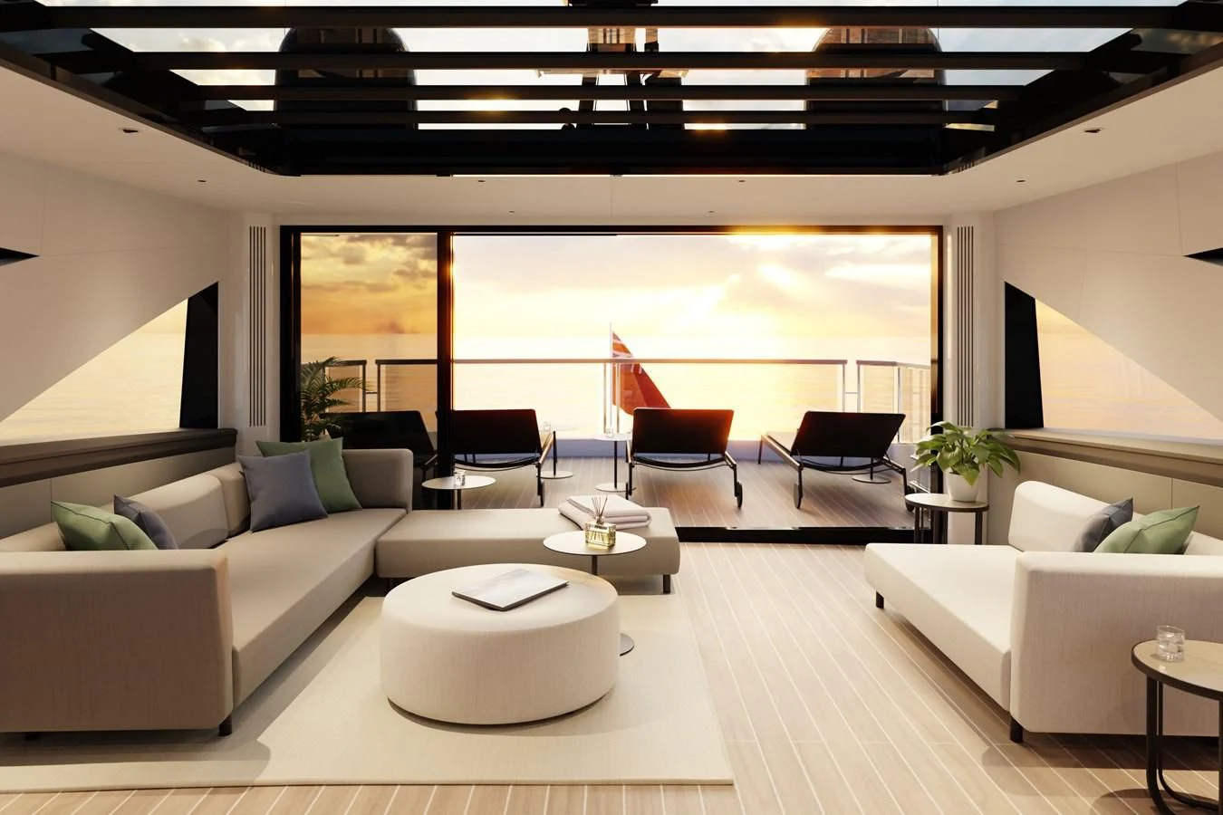 a room with a couch and a table and chairs aboard WORTH THE WAIT Yacht for Sale
