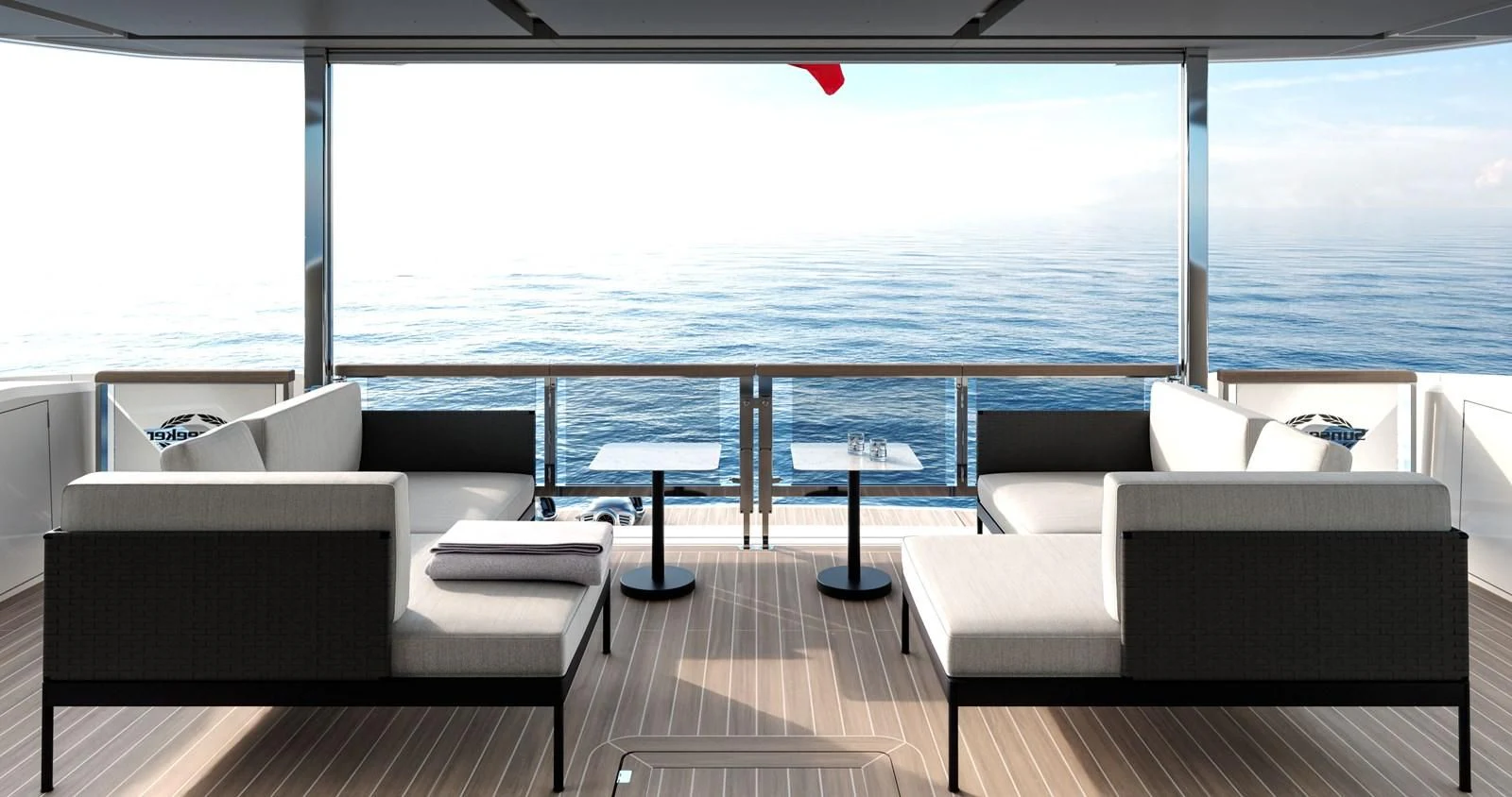 a room with a table and chairs aboard WORTH THE WAIT Yacht for Sale