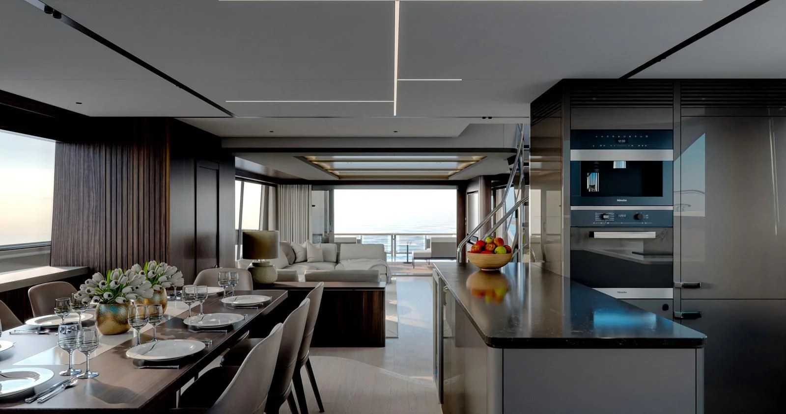 a large kitchen and dining room aboard WORTH THE WAIT Yacht for Sale