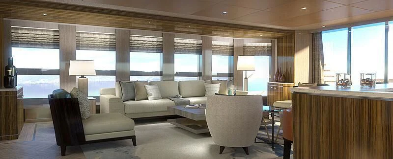 a living room with a couch and a table aboard JUNO Yacht for Sale
