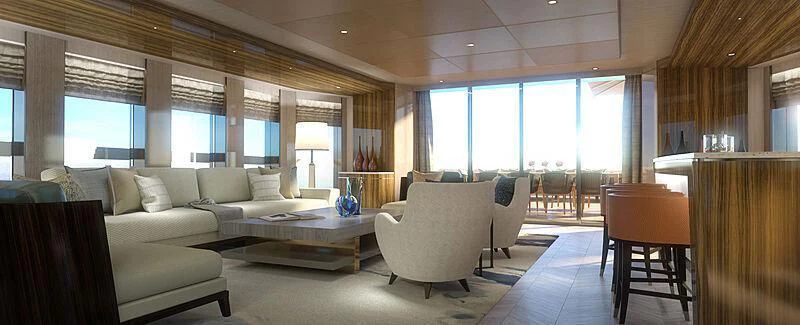 a large living room with a large window aboard JUNO Yacht for Sale