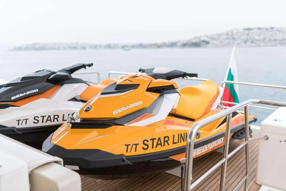 a boat with a yellow life vest on it aboard STAR LINK Yacht for Sale