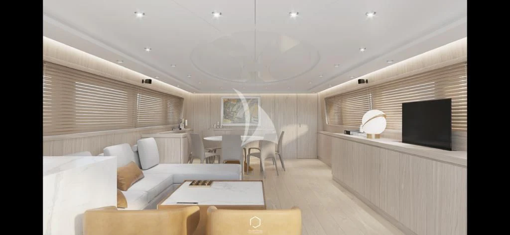 a room with a couch and a television aboard STAR LINK Yacht for Sale