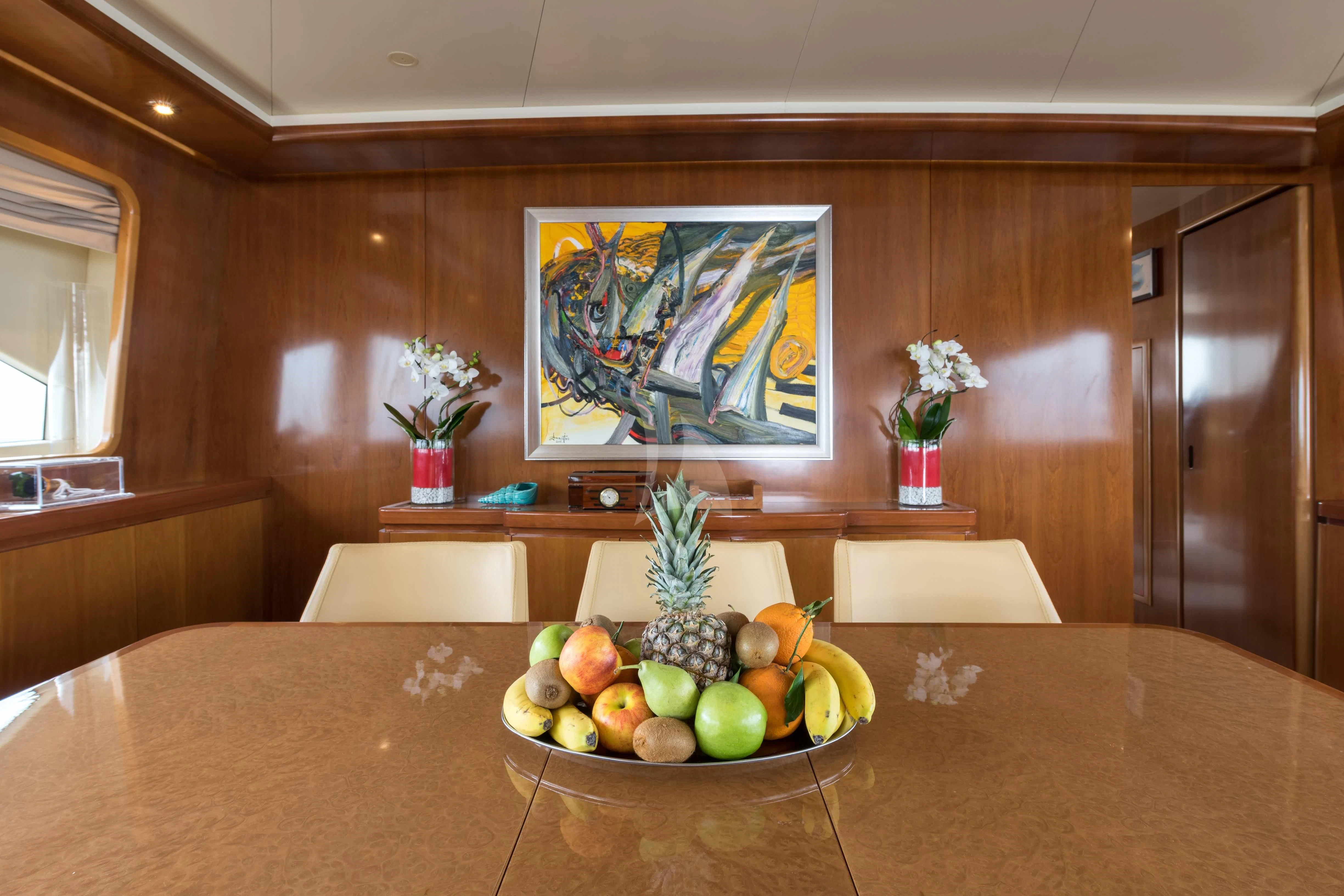 a table with fruits on it aboard STAR LINK Yacht for Sale