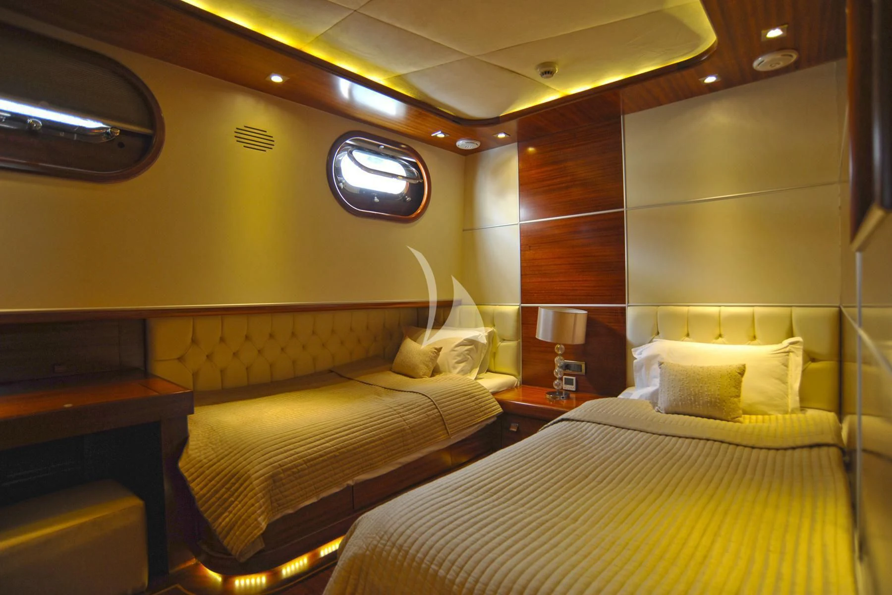 a room with two beds aboard LA BELLA VITA Yacht for Sale