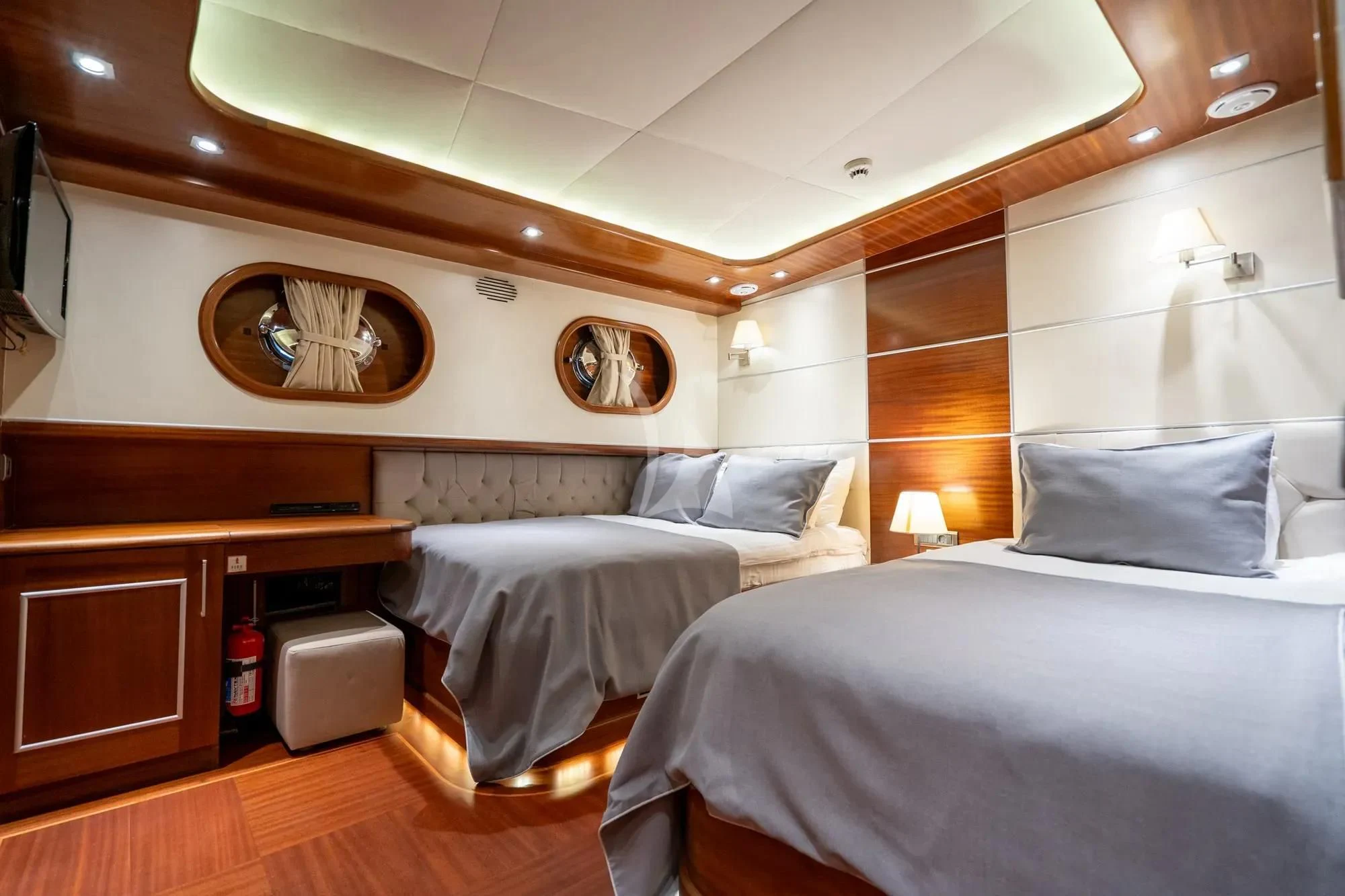 a room with two beds aboard LA BELLA VITA Yacht for Sale
