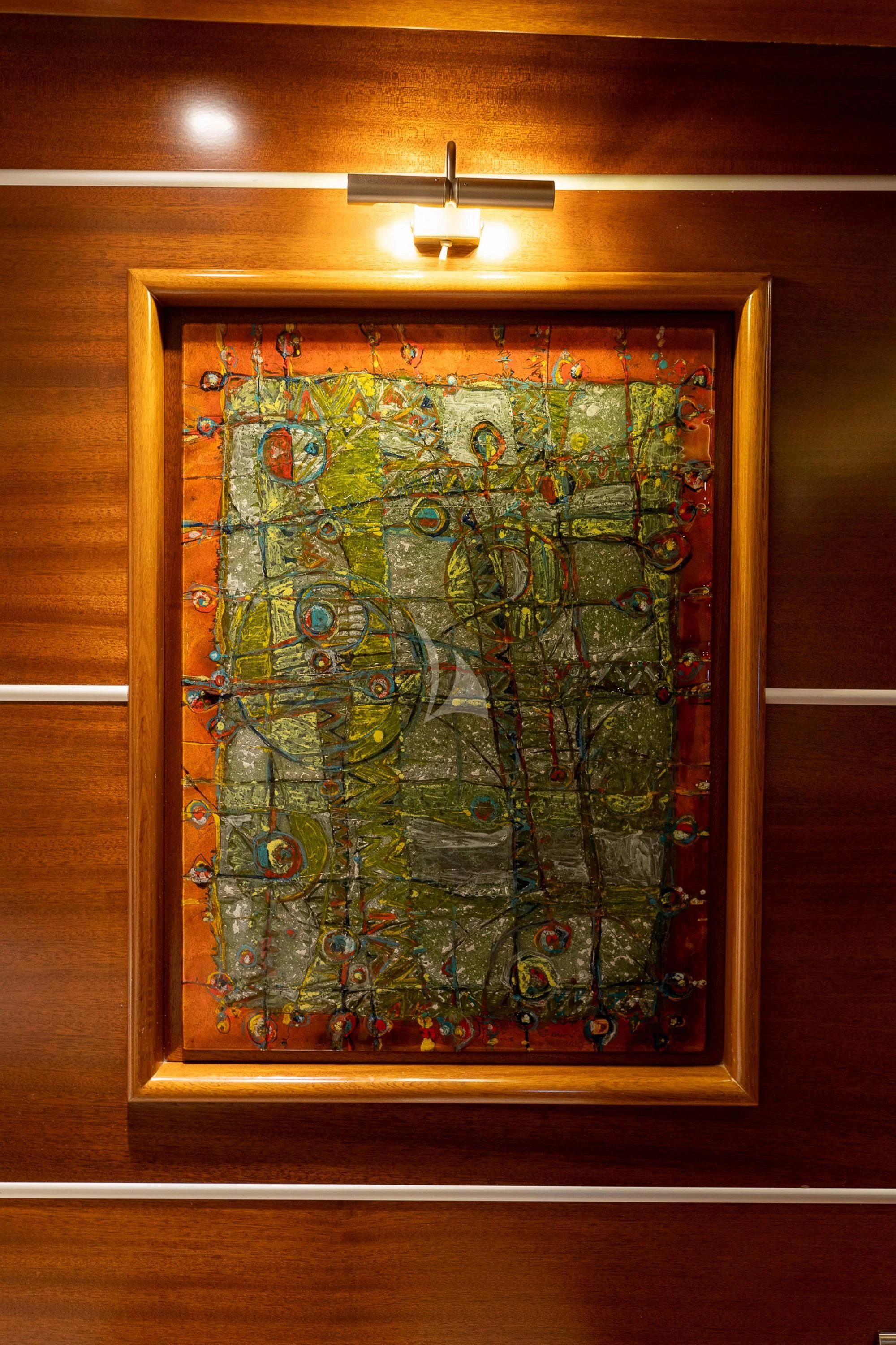 a painting on a wall aboard LA BELLA VITA Yacht for Sale