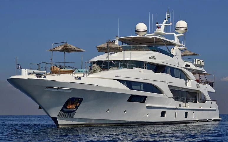 a white yacht in the water aboard AL-JUBAIL Yacht for Sale