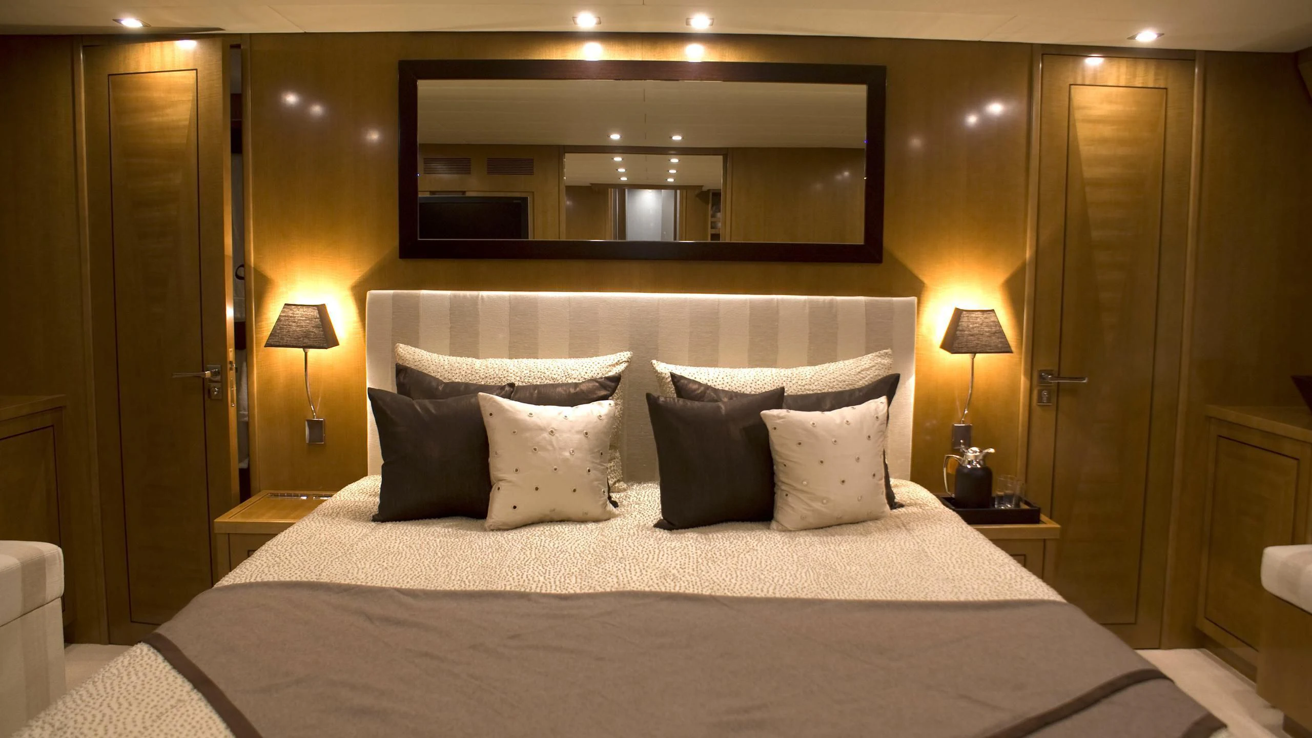 a bed with pillows aboard PALOMA Yacht for Sale